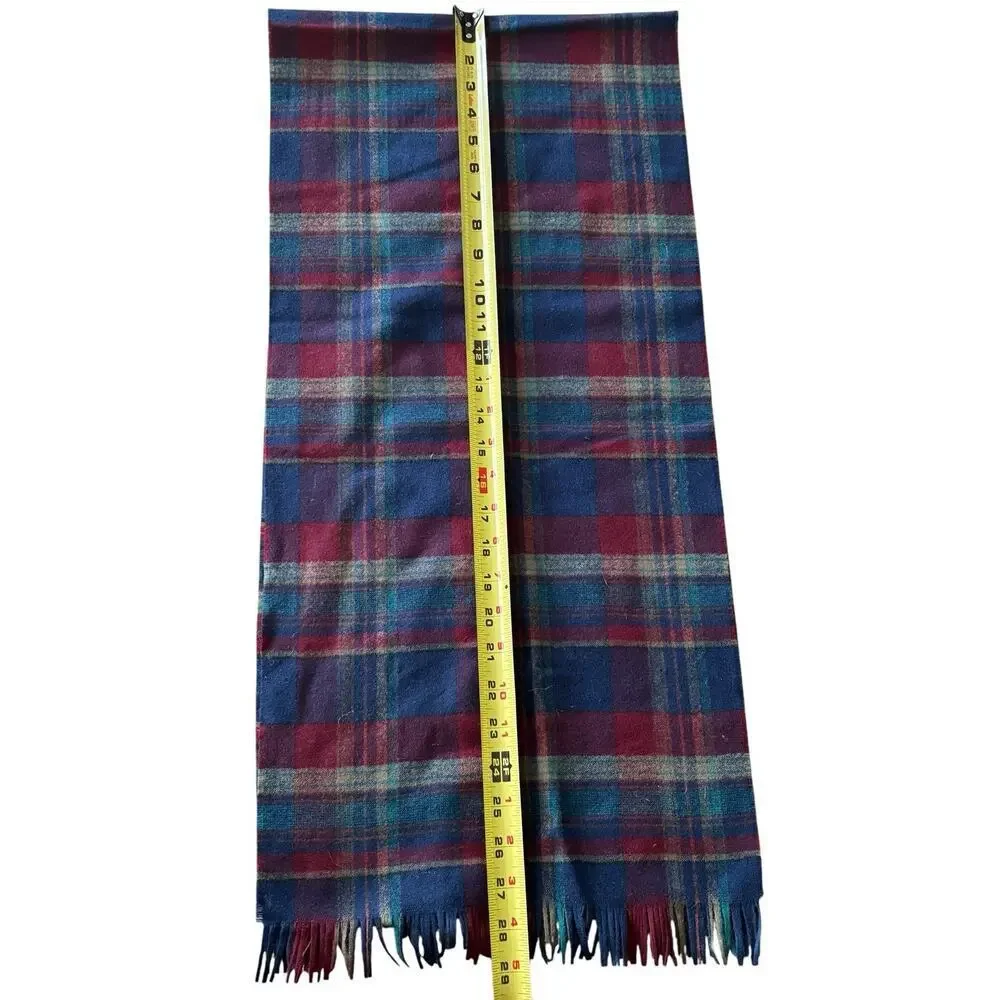 Pendleton 100% Virgin Wool Scarf Blue Plaid Fringed Made In USA 58” X 12”